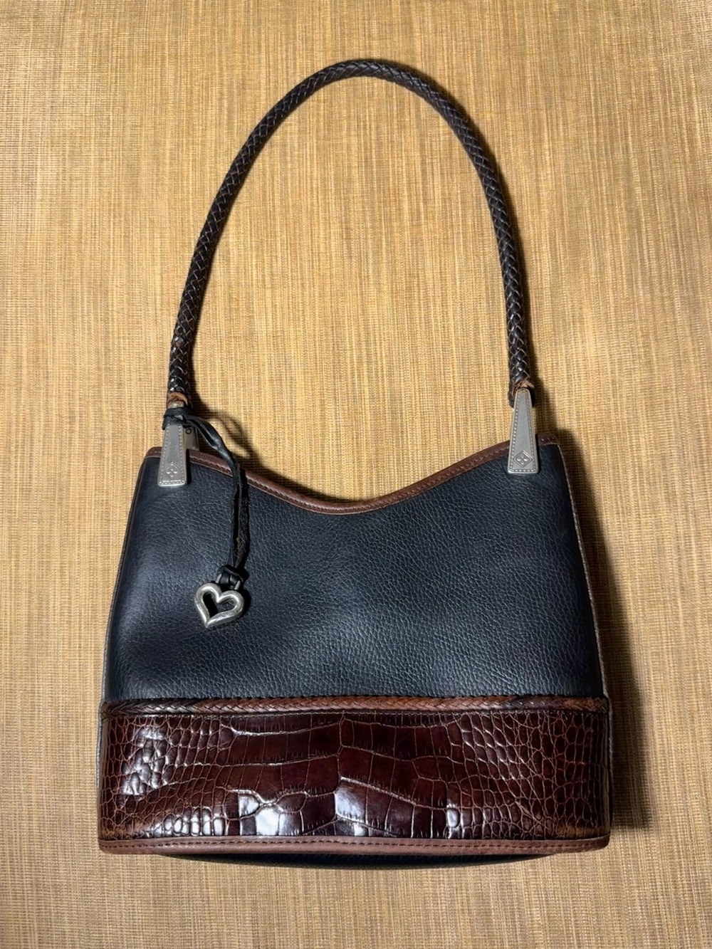 Vintage Brighton Black & Brown Croc Embossed Leather Shoulder Bag